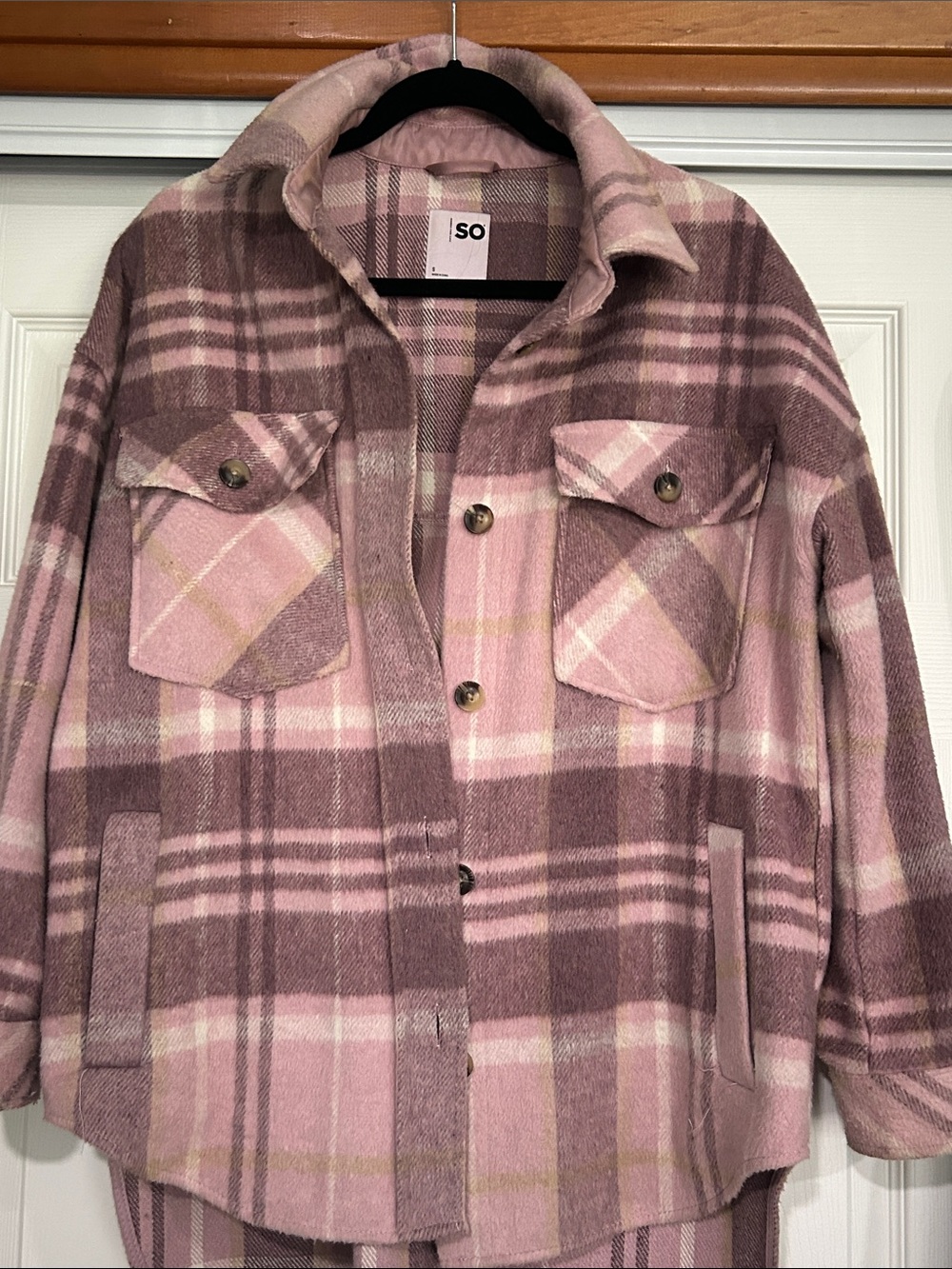 SO Pink and Mauve Plaid Utility Shacket